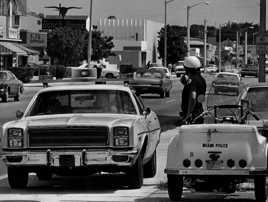 Miami police patrol the Biscayne and 79th corridor.