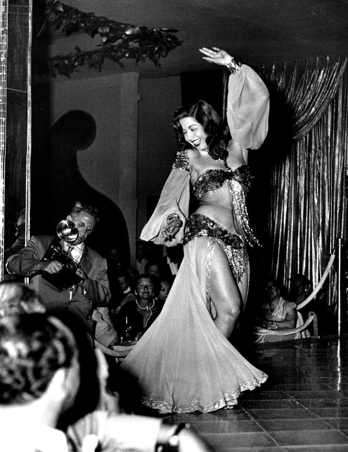 Dancer Samia Gamal on her opening night at Lou Walter’s Latin Quarter in Miami Beach. About 400 people turned out for the performance in 1952.