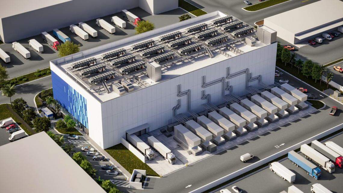New Hampshire-based information management company Iron Mountain is bringing a 150,000 square-foot data center to the Westview neighborhood. The AI-powered facility is expected to bring 30 jobs to the area. This is a rendering of the aerial of the building.