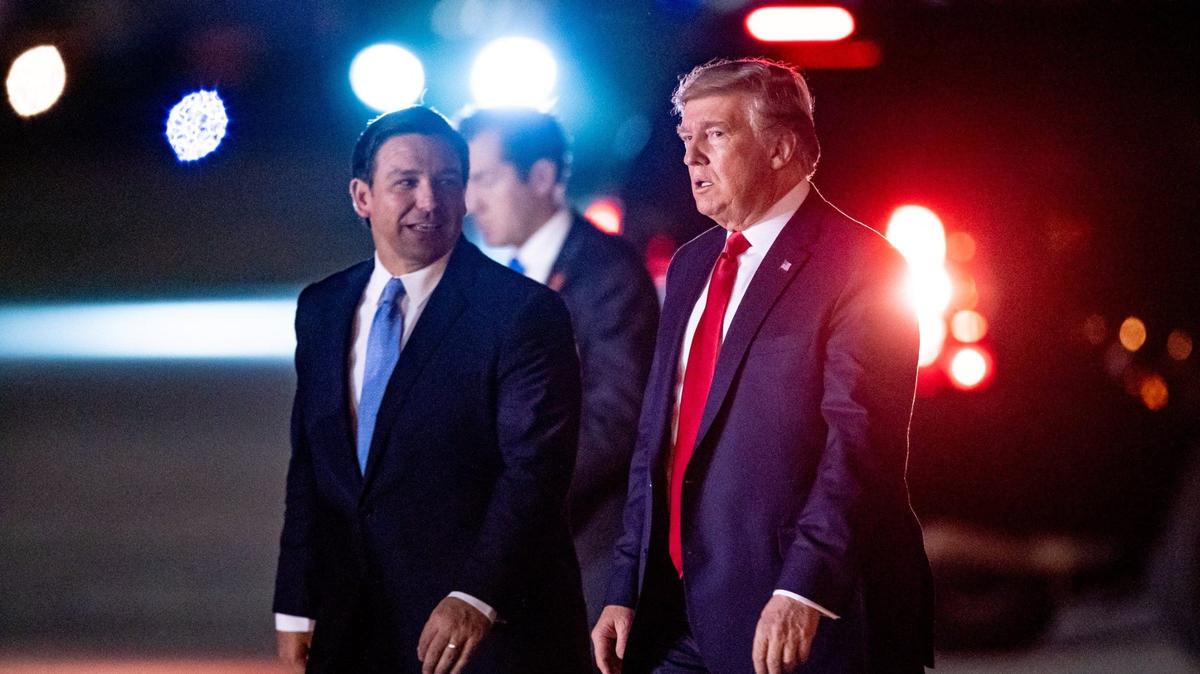 Back in 2019, then-President Trump and Florida Gov. Ron DeSantis at Palm Beach International Airport in West Palm Beach.