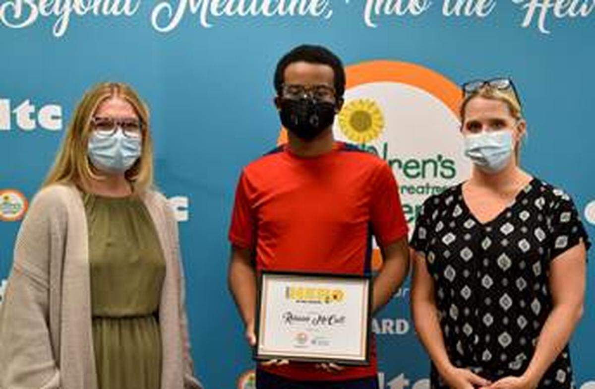 Rasaan McCall has sickle cell disease and has been treated for years at the Children’s Diagnostic and Treatment Center of Broward Health. In September he was named Hero of the Month and is seen in this photo with Shelby Casper and Kristen Ely, from his care team.