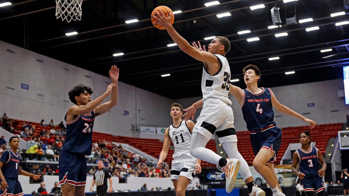 Riviera Prep’s Dante Allen (35) attempts to score against Windermere Prep during the FHSAA Class 3A State Championship at the RP Funding Center in Lakeland, Florida on Saturday, March 4, 2023.