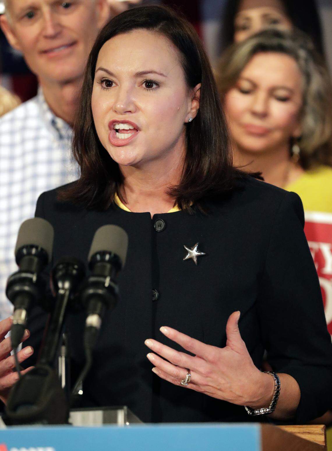 Republican candidate for attorney general Ashley Moody speaks to supporters during a rally Thursday, Sept. 6, 2018, in Orlando, Fla.