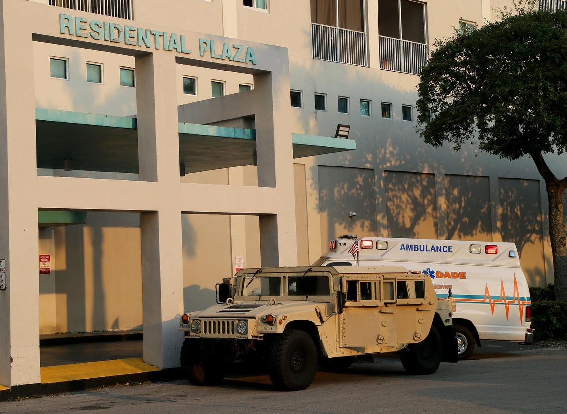 Members of the National Guard 50th Regional Support Group based in Homestead were seen at the Residential Plaza at Blue Lagoon, 5617 NW Seventh St., as they were ordered by the state to conduct testing due to the COVID-19 outbreak on Friday, April 10, 2020.