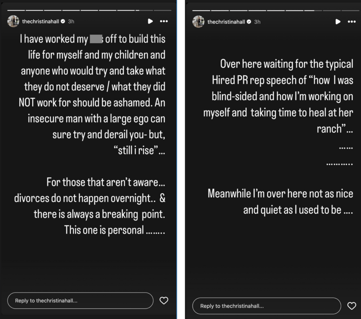 Christina Hall’s first statement after filing for divorce.