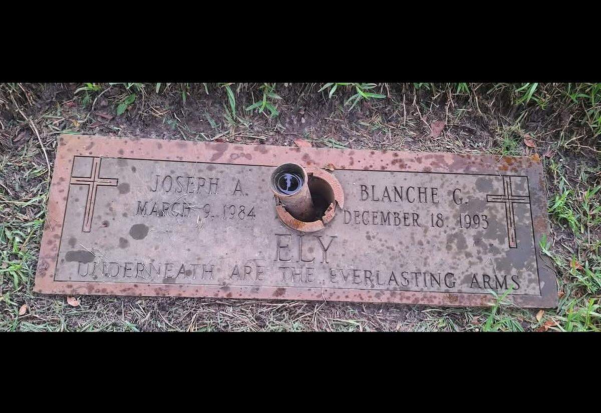 Broward County educators Blanche and Joseph Ely’s grave in Pompano Beach. Tracie Boyd has taken on the effort to try and improve their grave marker. 