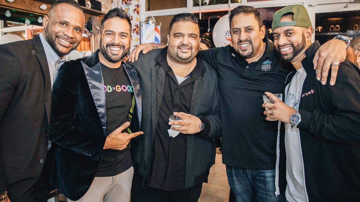Jometre Coquillon, “It’s 4 The Kids” founder Ricky Patel, Chet Desai, Samir Changela, and Jiggy Patel attended a fundraiser at The Spot Barbershop in Merrick Park. T-shirt sales raised $6,000 to buy goods for orphan children in Haiti.