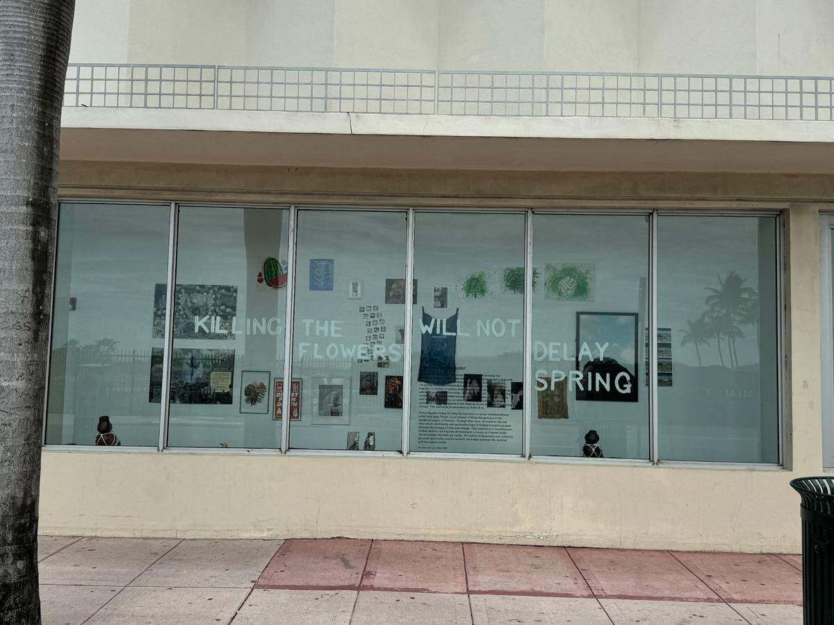 A group of South Florida artists protested nonprofit Oolite Arts’ May 3 decision to remove an artwork with the pro-Palestinian phrase “from the river to the sea” from an art exhibition at a Miami Beach Walgreens. The artists quietly filled the blank space on the wall with more pro-Palestinian artwork this week.