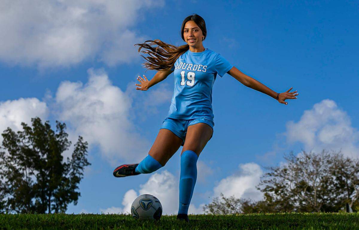 Miami-Dade Soccer Big School Player of the Year Katerina Puig, from Lourdes Academy, is photographed at A.D. Barnes Park in Miami, Florida on Tuesday, March 8, 2022.