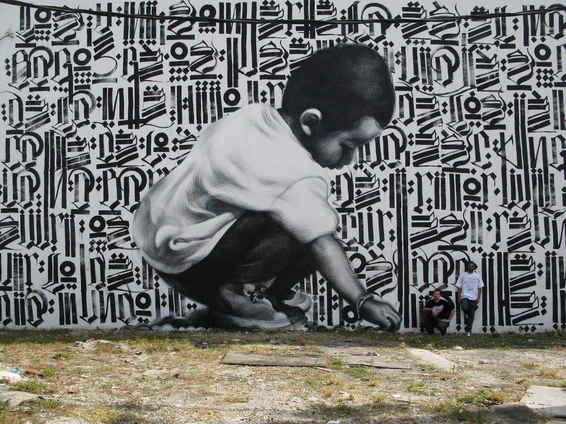 El Mac and Retna, who collaborated on this 2008 mural, will again join forces at Wynwood Walls this December.