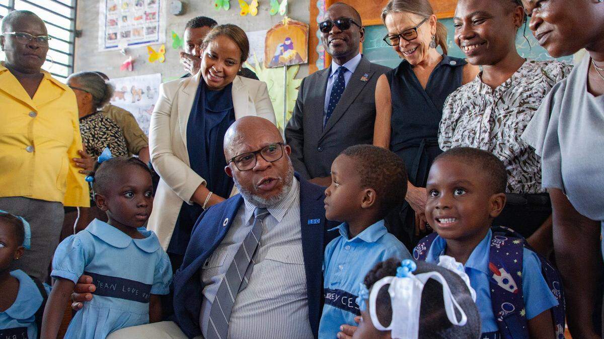 United Nations General Assembly President Dennis Francis visited a U.N. assisted school on Tuesday, November 21, 2023 in Port-au-Prince during a two-day official visit to the troubled Caribbean country.