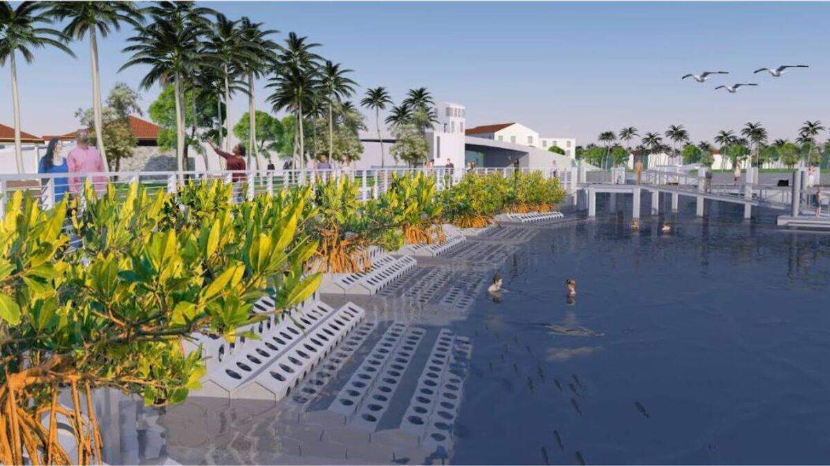 Representación de lo que será Wahoo Bay, un parque hundido previsto en la ensenada de Hillsboro, cerca de Pompano Beach, cuando se construya. El proyecto contará con la tecnología SEAHIVE de la Universidad de Miami.