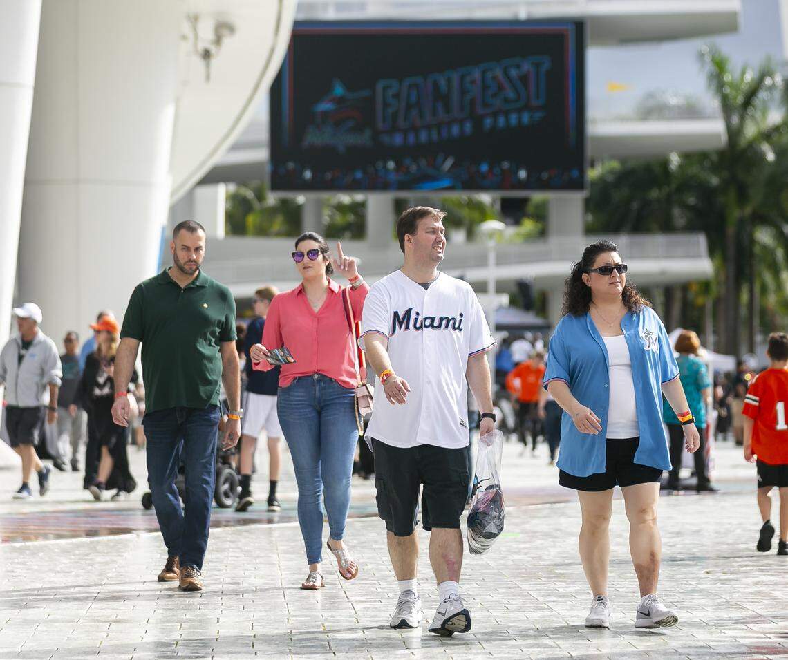 Visitors arrive to the 2019 FanFest at Marlins Park in Little Havana on Saturday, Feb. 9, 2019.