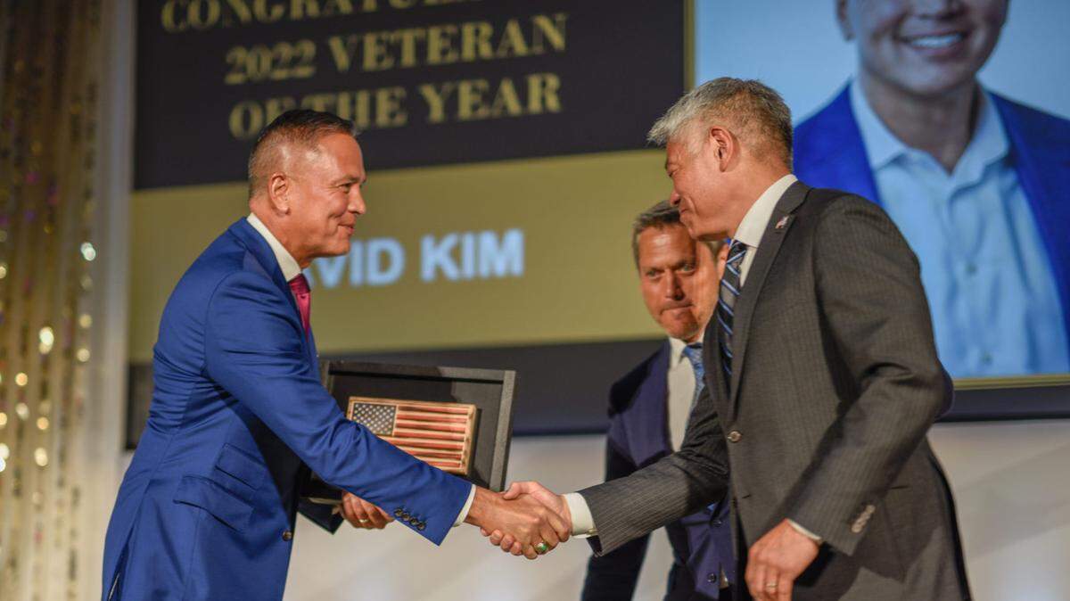 David Kim, co-founder and CEO of Children of Fallen Patriots, receives the “Veteran of the Year” award at the Military Times Service Members of the Year ceremony on July 12.