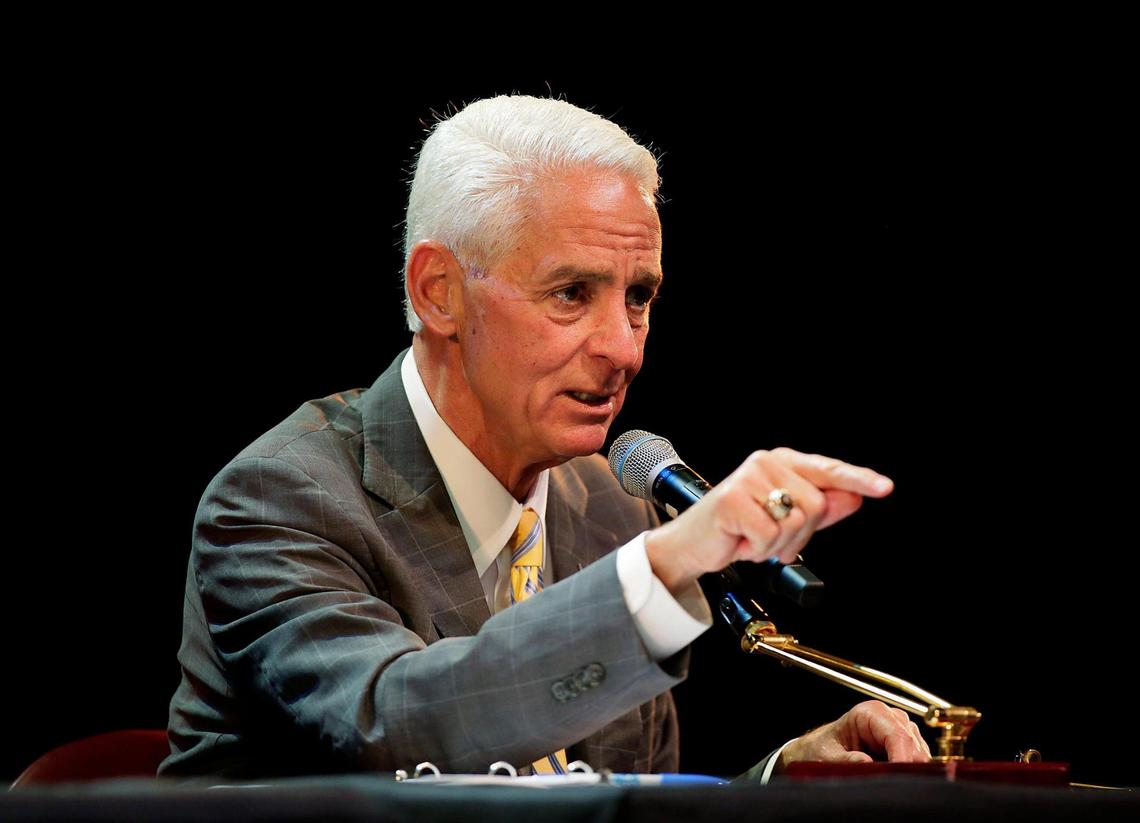 U.S. Rep. Charlie Crist speaks during the gubernatorial public forum hosted by the Miami-Dade Democratic Party on Saturday, May 28, 2022, at Julius Littman Performing Arts Theater in North Miami Beach.