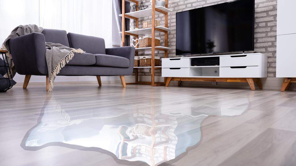 Close-up Of Flooded Floor In The Living Room From Water Leak