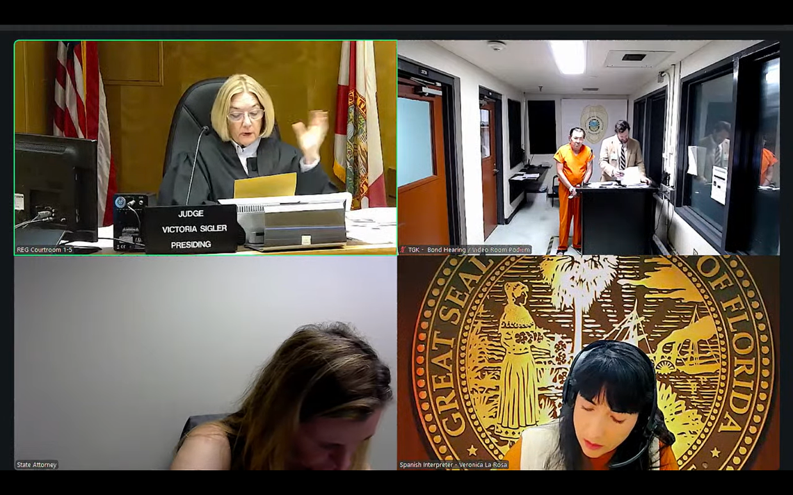 Luis Urdaneta,  appearing  in bond court before Miami-Dade Judge Judge Victoria Sigler, Thursday, Feb. 12, 2026, was jailed after allegedly driving his Rolls-Royce into a construction worker in Coral Gables on Jan. 9.  2026. He was being held Thursday at the Turner Guilford Knight Correctional Center on a $5,000 bond.
