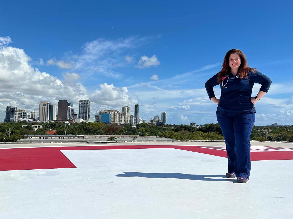 Maritza Castano, a Level 1 trauma nurse at Broward Health, stands at the hospital’s helipad, where many trauma patients arrive via helicopter.