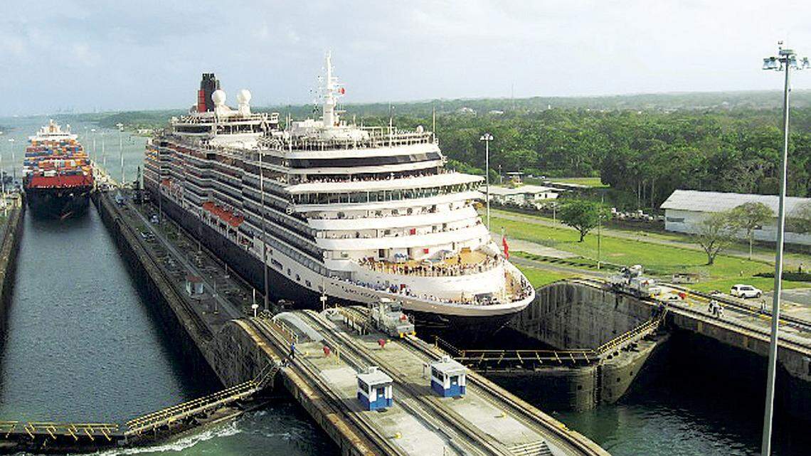 The Queen Victoria transits the Panama Canal.