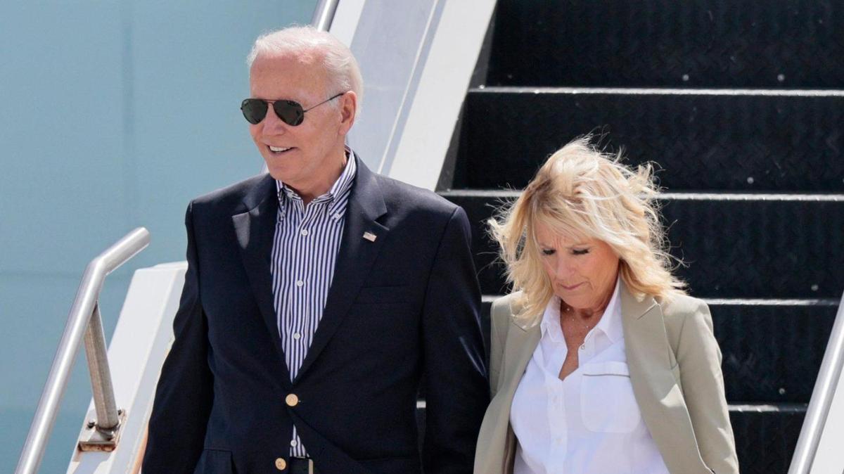 President Joe Biden and First Lady Jill Biden arrive at Southwest Florida International Airport in Fort Myers on Oct. 5, 2022.