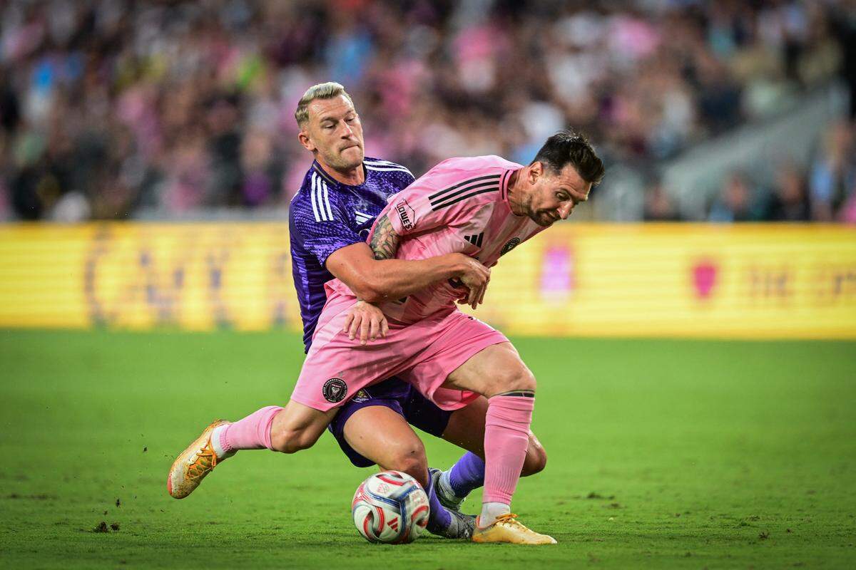 Inter Miami's Argentine forward, #10 Lionel Messi, vies for the ball against Orlando City's Swedish defender #6 Robin Jansson during a Major League Soccer (MLS) regular season football match between Inter Miami CF and Orlando City SC at NU Stadium in Miami, on May 2, 2026. (Photo by Giorgio Viera / AFP via Getty Images)