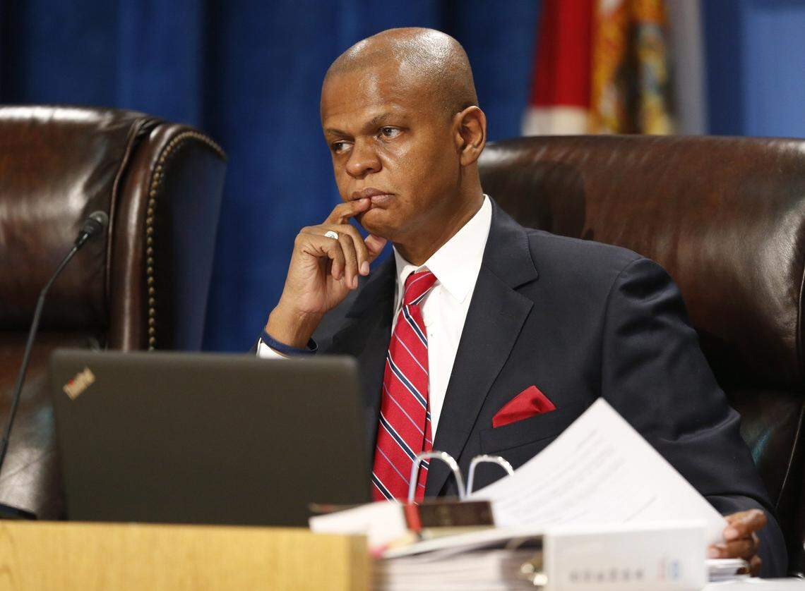 Miami-Dade School Board attorney Walter J. Harvey looks on during a meeting on Wednesday, July 13, 2016. The Broward County School Board unanimously approved Miami-Dade County School Board Attorney Walter J. Harvey Tuesday, May 4, 2021, to help in the separation agreement negotiations between the board and its superintendent, Robert Runcie. Harvey is taking a two-day leave to work pro bono on the case.