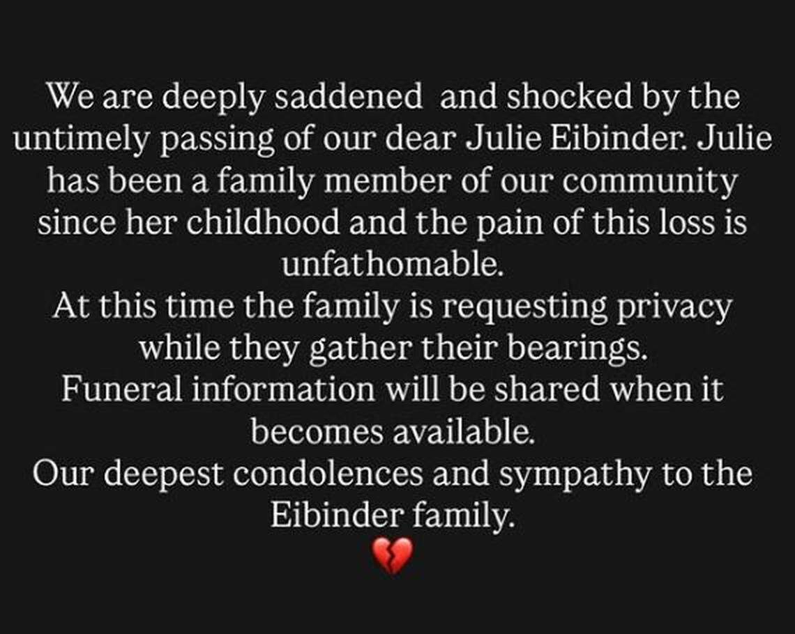 The Chabad Russian Center released a statement confirming the death of 24-year-old Julie Eibinder.