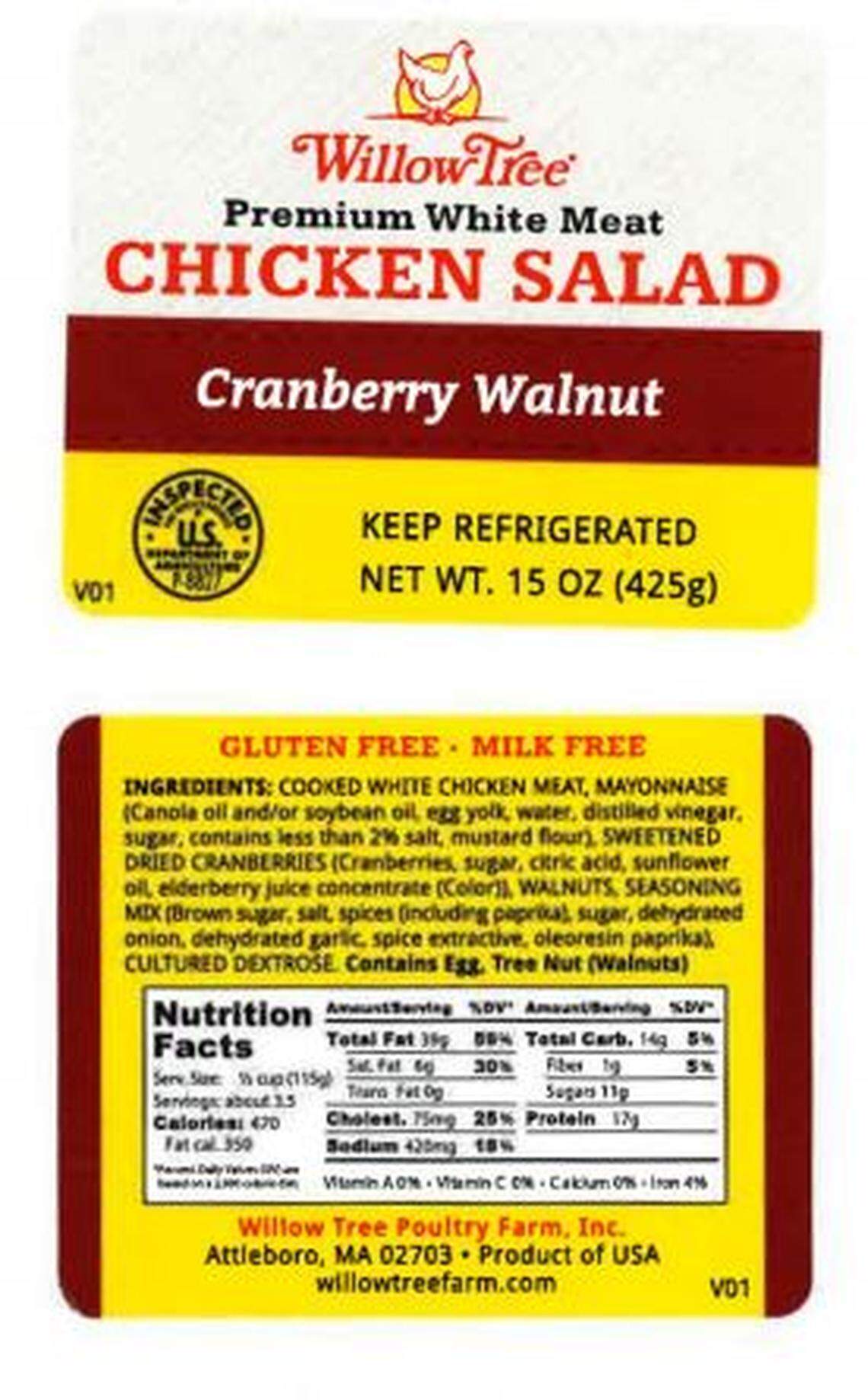 The label that should appear on the container when what’s inside is Willow Tree Premium White Mean Cranberry Walnut Chicken Salad.