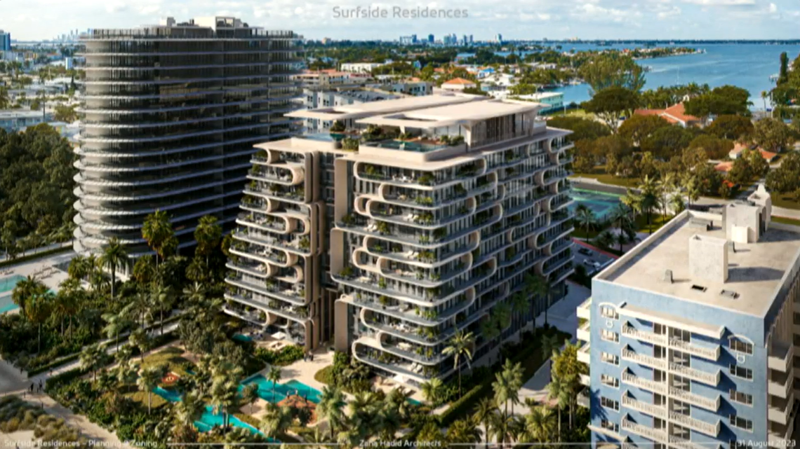 A rendering shows a proposed ultra-luxury condo project at the site of the Champlain Towers South building collapse in Surfside.