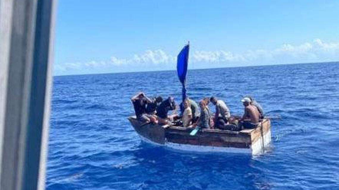 A civilian notified the U.S. Coast Guard Sector Key West watchstanders of this rustic vessel about 22 miles south of Big Pine Key, Florida on Friday, June 17, 2022. The people in the boat were returned to Cuba on Sunday, June 19.
