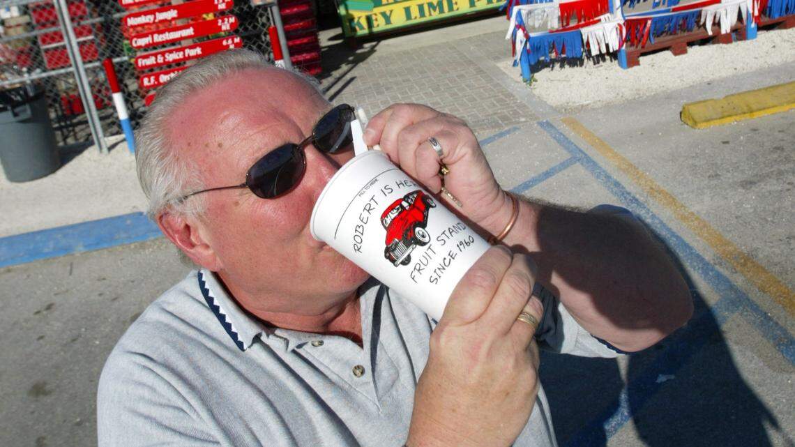 Lyle Landgren of South Dakota drinks one of the famous shakes from Robert Is Here in 2007. The farm stand has been leading the fight against an apartment project planned for across the street, and the developer in January 2020 withdrew the application to build it.