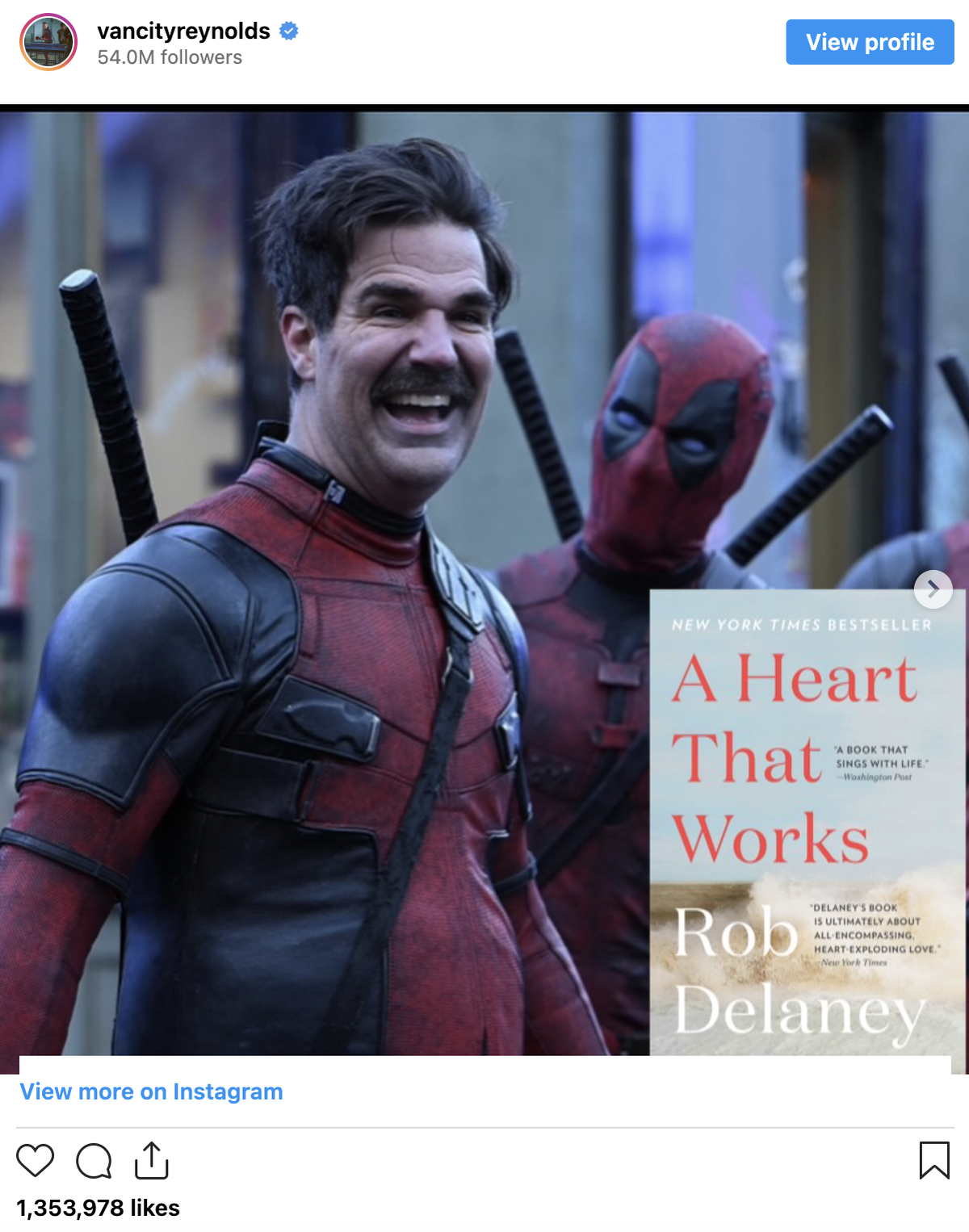 Ryan Reynolds praises co-star Rob Delaney on Instagram.