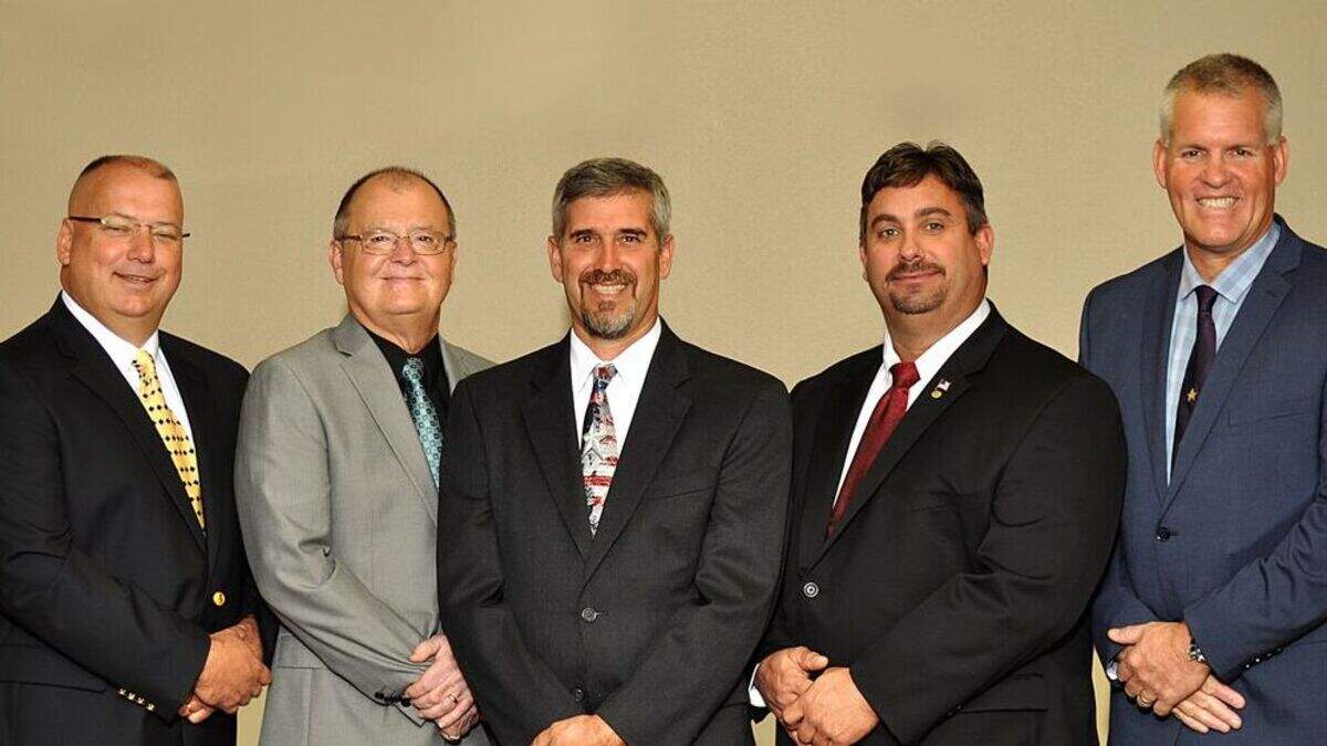 The Citrus County commissioners who railed against a request by the local libraries to fund digital subscriptions to the New York Times. From left to right, their names are Jeff Kinnard, Ronald Kitchen, Jimmie Smith, Scott Carnahan and Brian Coleman.