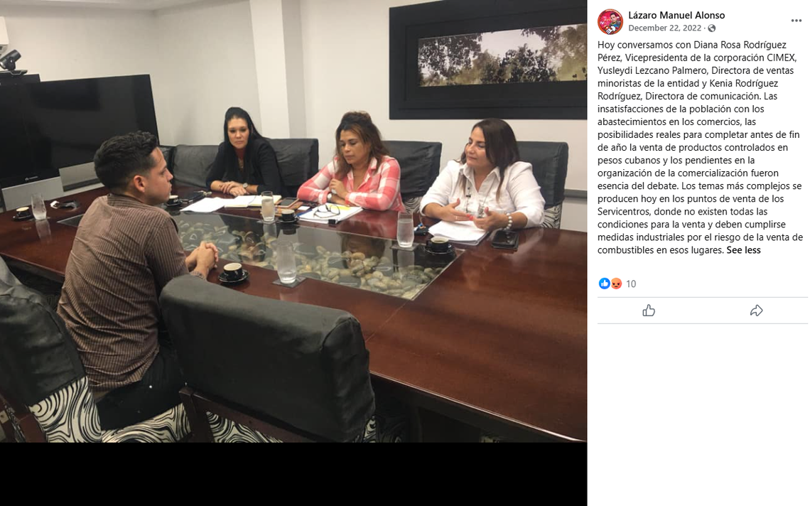 Cimex’s vice president, Diana Rosa Rodríguez Pérez (first right), and two other Cimex officials in a December 2022 meeting.