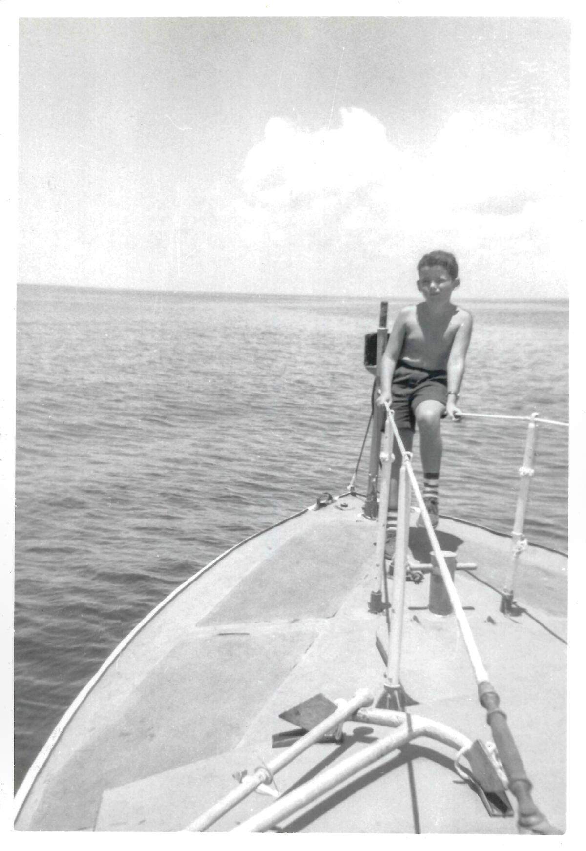 Young Timothy on a Coast Guard boat out of Miami Beach.