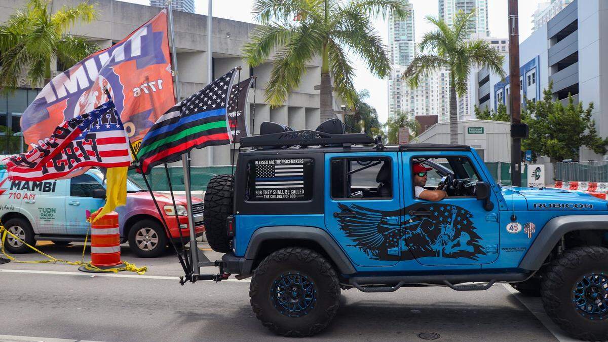 Demonstrators rally outside at the Wilkie D. Ferguson Jr. U.S. Courthouse, Tuesday, June 13, 2023, in Miami, prior to former President Donald Trump making a federal court appearance on dozens of felony charges accusing him of illegally hoarding classified documents.