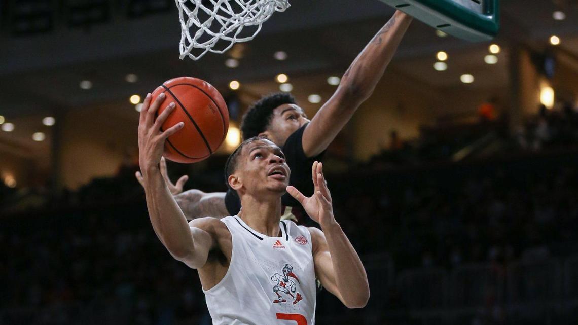 Miami Hurricanes guard Isaiah Wong (2), shown earlier this season, scored 27 points to lead UM to an 81-70 road win at Boston College on March 2, 2022.