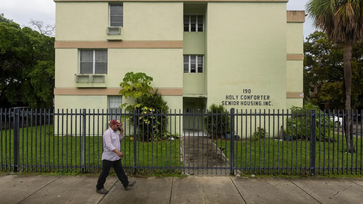 An exterior view of the Holy Comforter Senior Housing facility on Saturday, Oct. 14, 2023, in Miami, Fla.