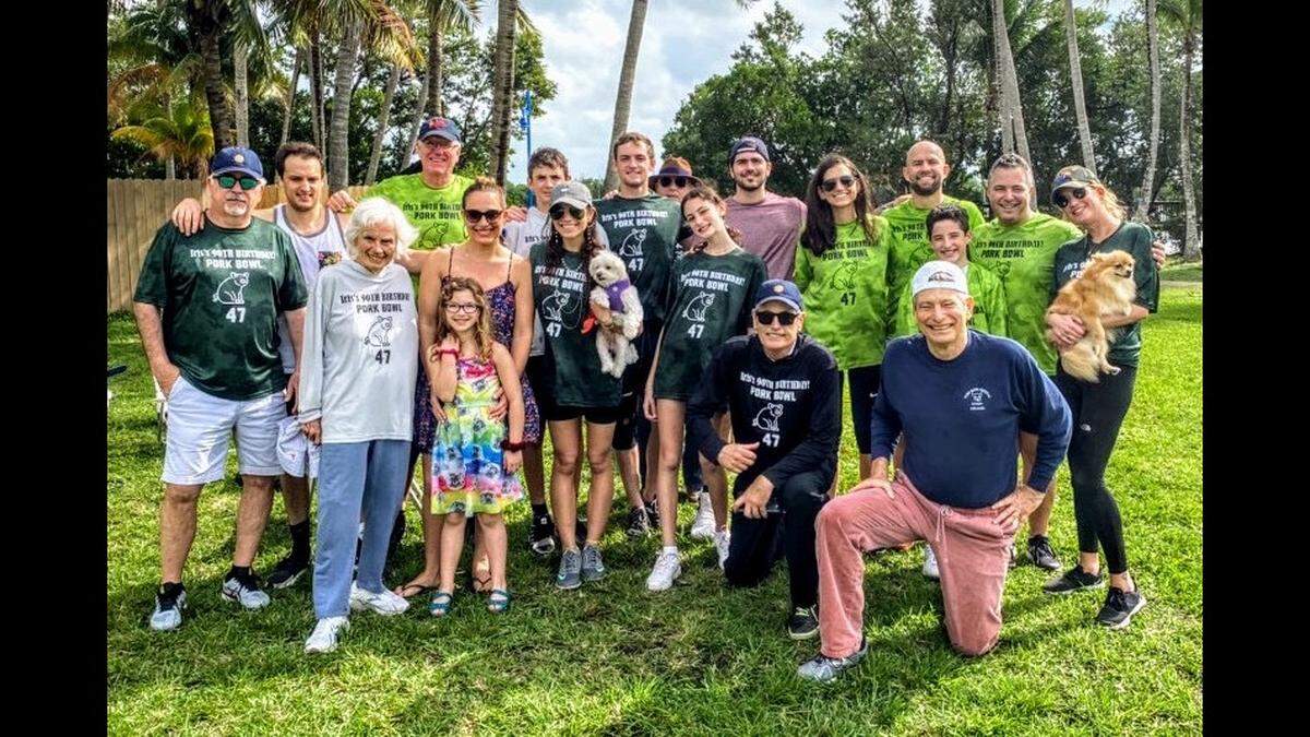 n this 2019 photo, brothers Steve Massey (right) and Craig Massey (left) are kneeling. Noah Brent, Steve Massey’s grandson, is right behind him. Third brother, Scott “Boomer” Massey, is farthest to the left. Their mom, Iris, who is the “Pork Bowl Queen,” is 93.