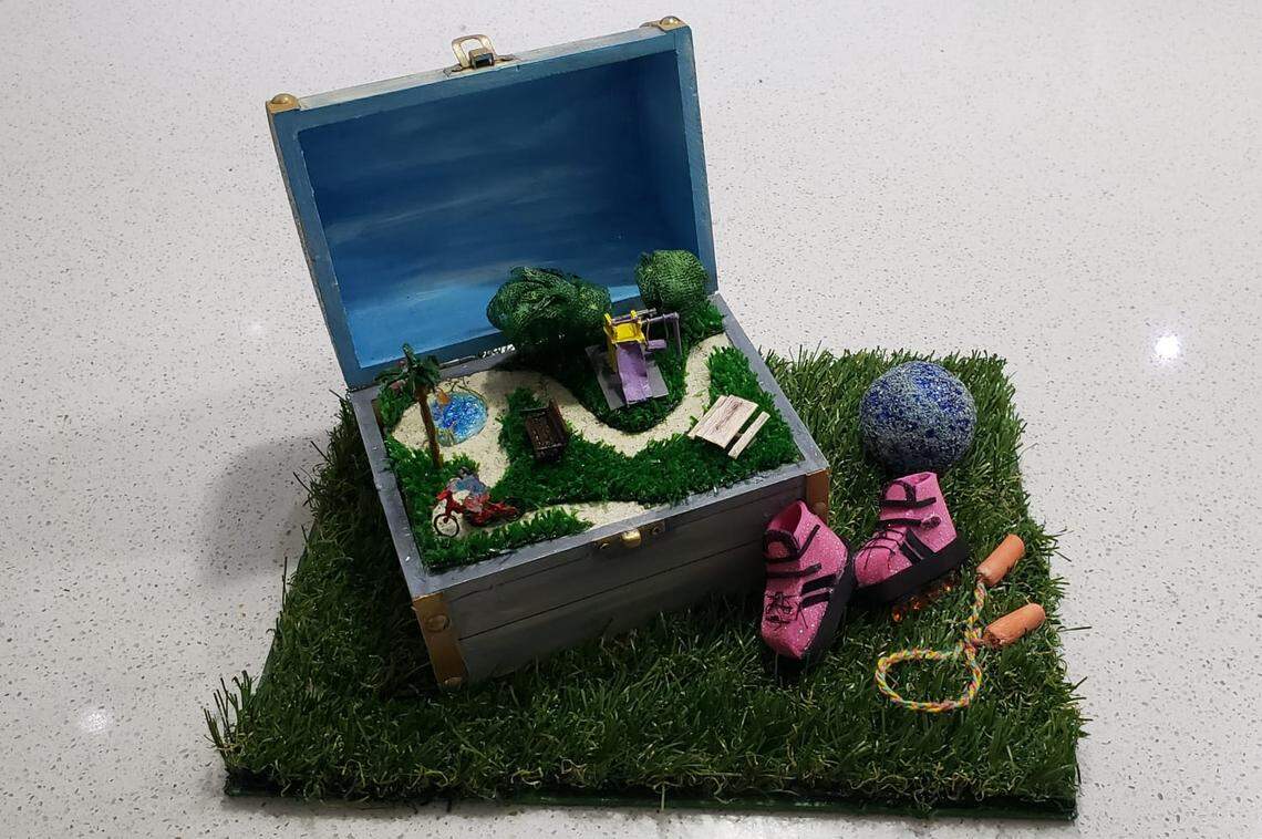 A “Cofre de Recuerdos” (treasure chest of memories), by 12-year-old Natalie — the youngest member of the Cove/Rincon Corp., a Miami nonprofit helping people get through the pandemic through the arts.