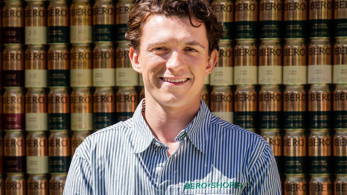 Tom Holland attends the BERO x Shopify pop up event at Covent Garden on July 12, 2025 in London, England. 