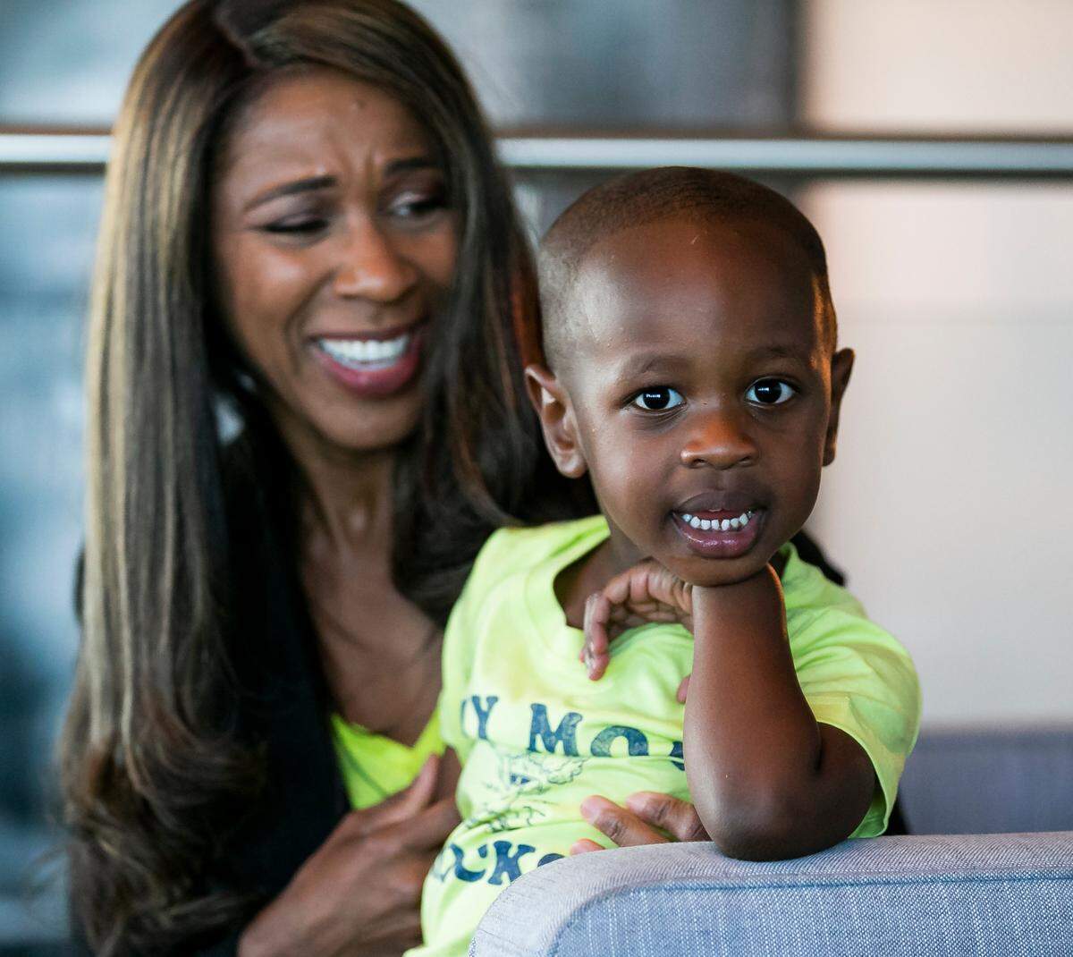 Symeria Hudson, president and CEO of Chapman Partnership, the nonprofit that cares for Miami’s homeless community, and her son, Garrett, inside their home in Fort Lauderdale. Garrett turned 3 on Nov. 2.