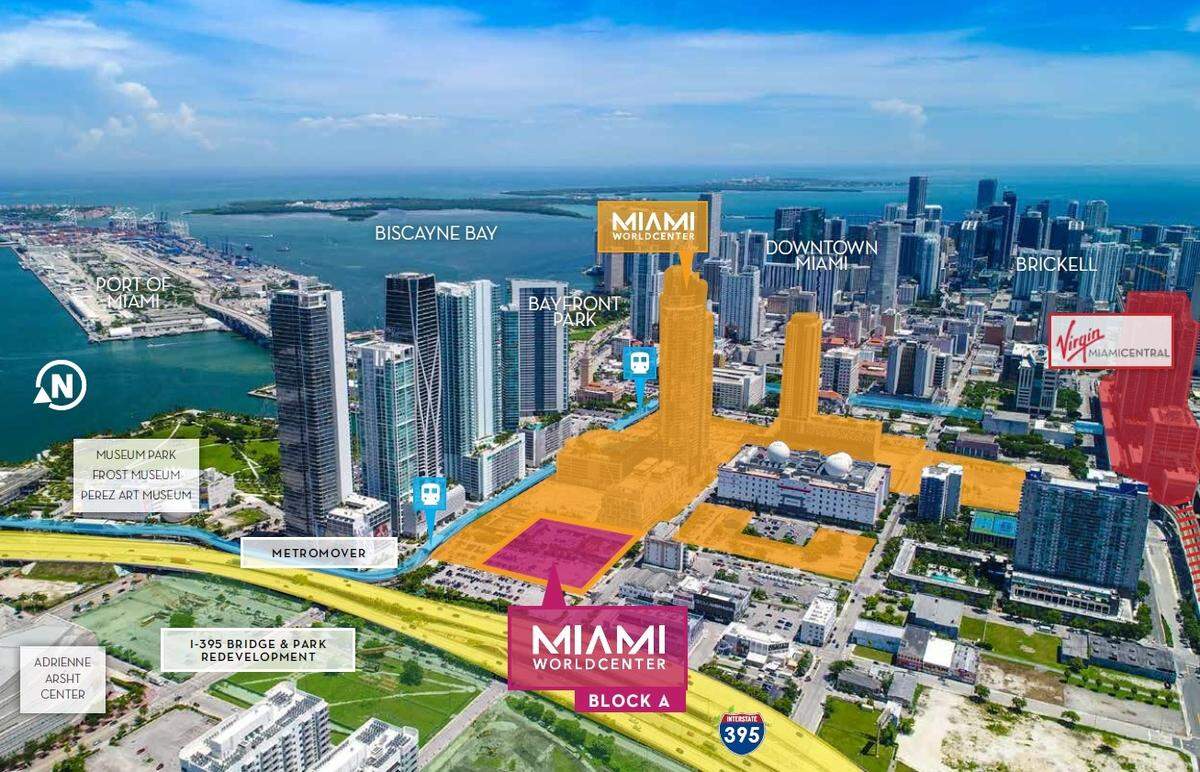 This rendering of the Miami Worldcenter development shows the location of Block A, the last remaining parcel of vacant land in the massive city-within-a-city project.