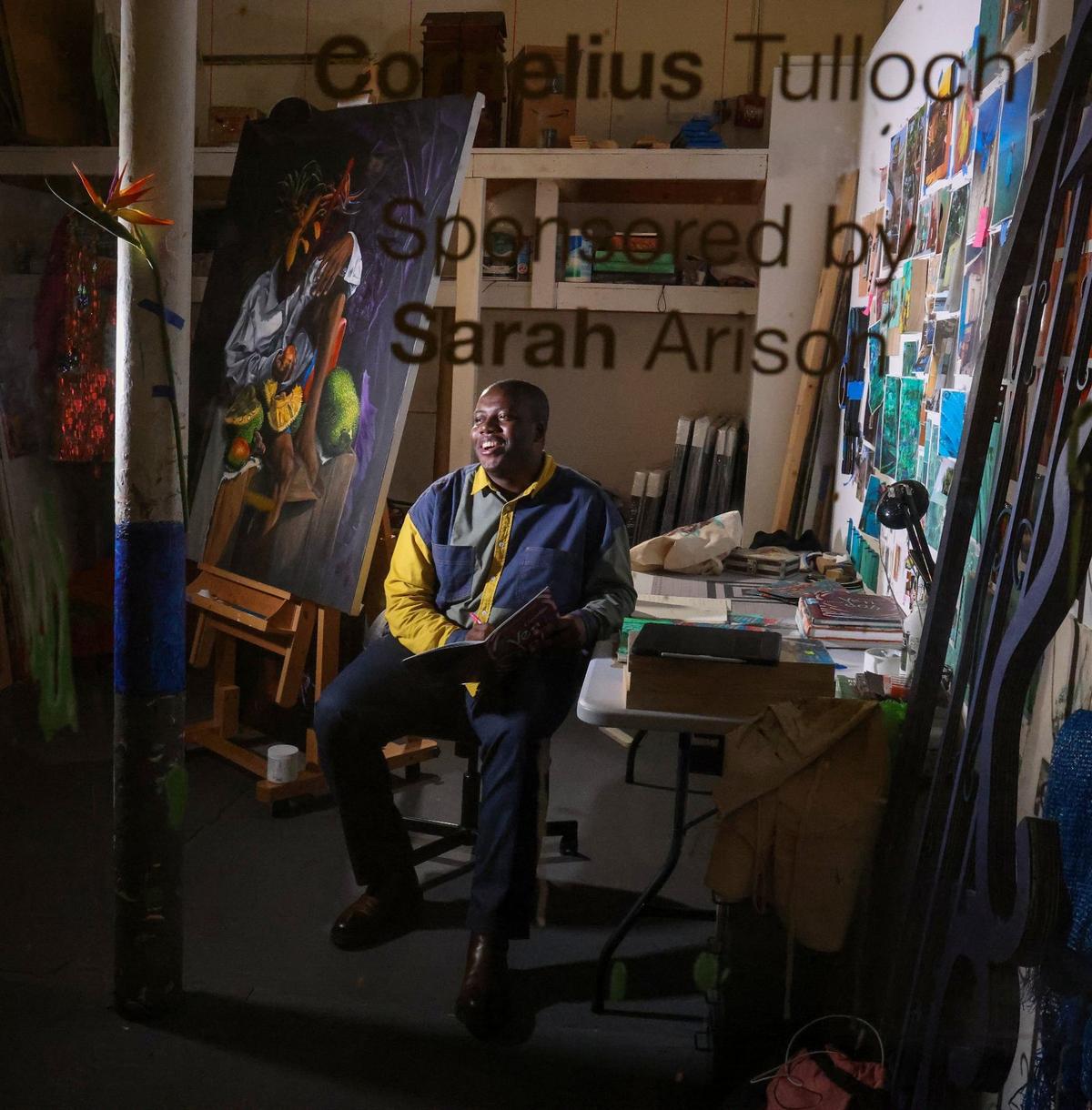 Artist Cornelius Tulloch inside his studio at the Bakehouse Art Complex. His work is inspired by Miami and the Caribbean diaspora.