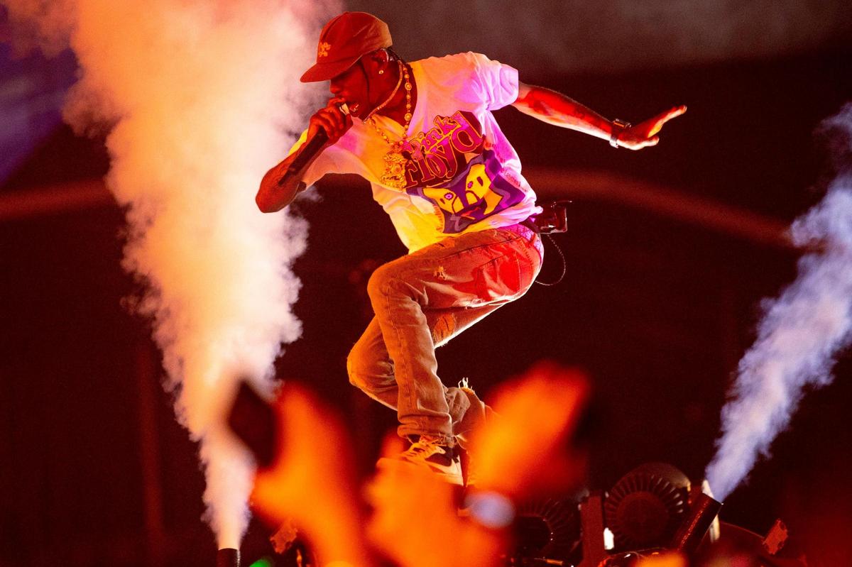 American rapper Travis Scott performs on the Ciroc main stage after being brought out as a suprise guest by fellow rapper Future during the second day of Rolling Loud Miami, an international hip-hop festival, at Hard Rock Stadium in Miami Gardens, Florida, on Saturday, July 23, 2022.