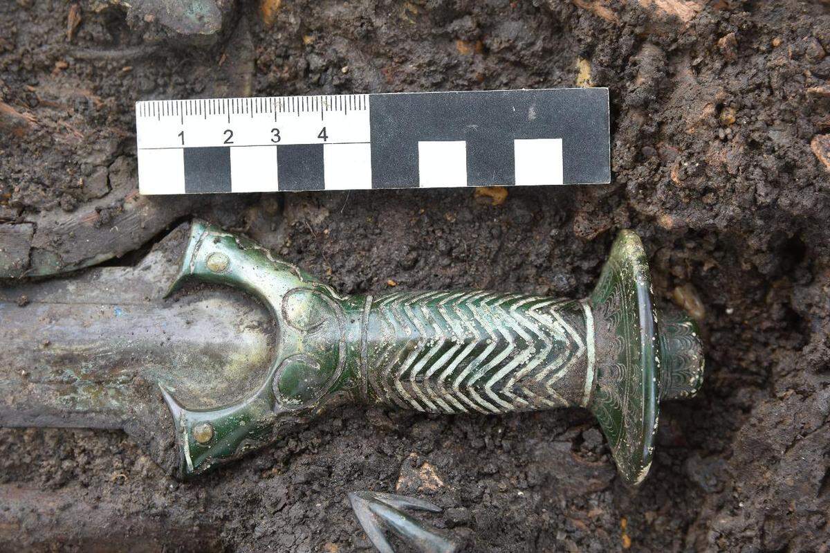 The hilt of the sword as seen in a close-up photo.