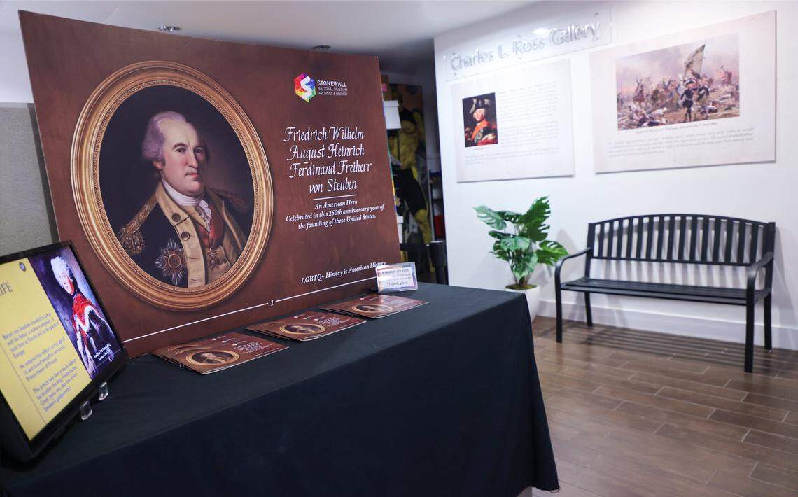 In commemoration of America's 250th anniversary, the Stonewall National Museum in Fort Lauderdale debuts a new exhibition on Baron Friedrich Wilhelm von Steuben, a gay general who helped reform the Continental Army during the Revolutionary War, Wednesday, April 23, 2026.