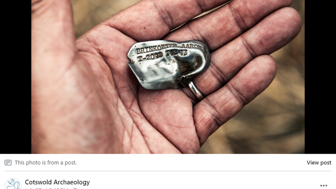 A co-pilot’s dog tag helped identify plane wreckage as a missing WWII bomber in the English countryside.