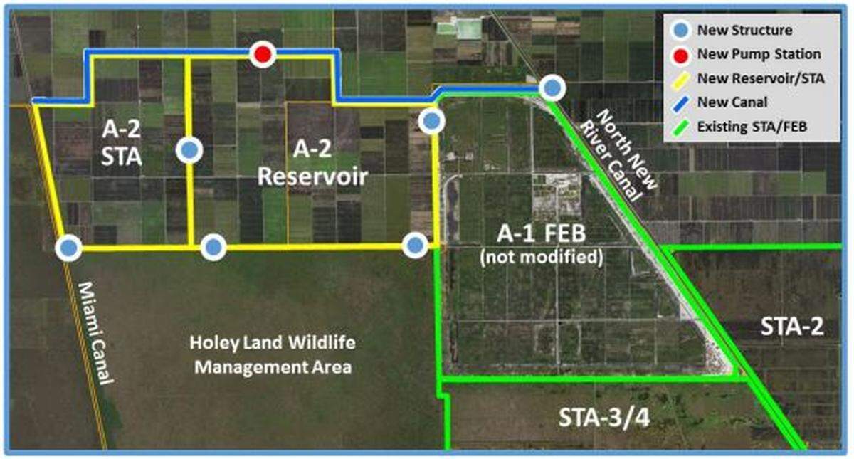 A map from the Army Corps of Engineers shows where the new EAA reservoir and stormwater treatment area will be constructed. 