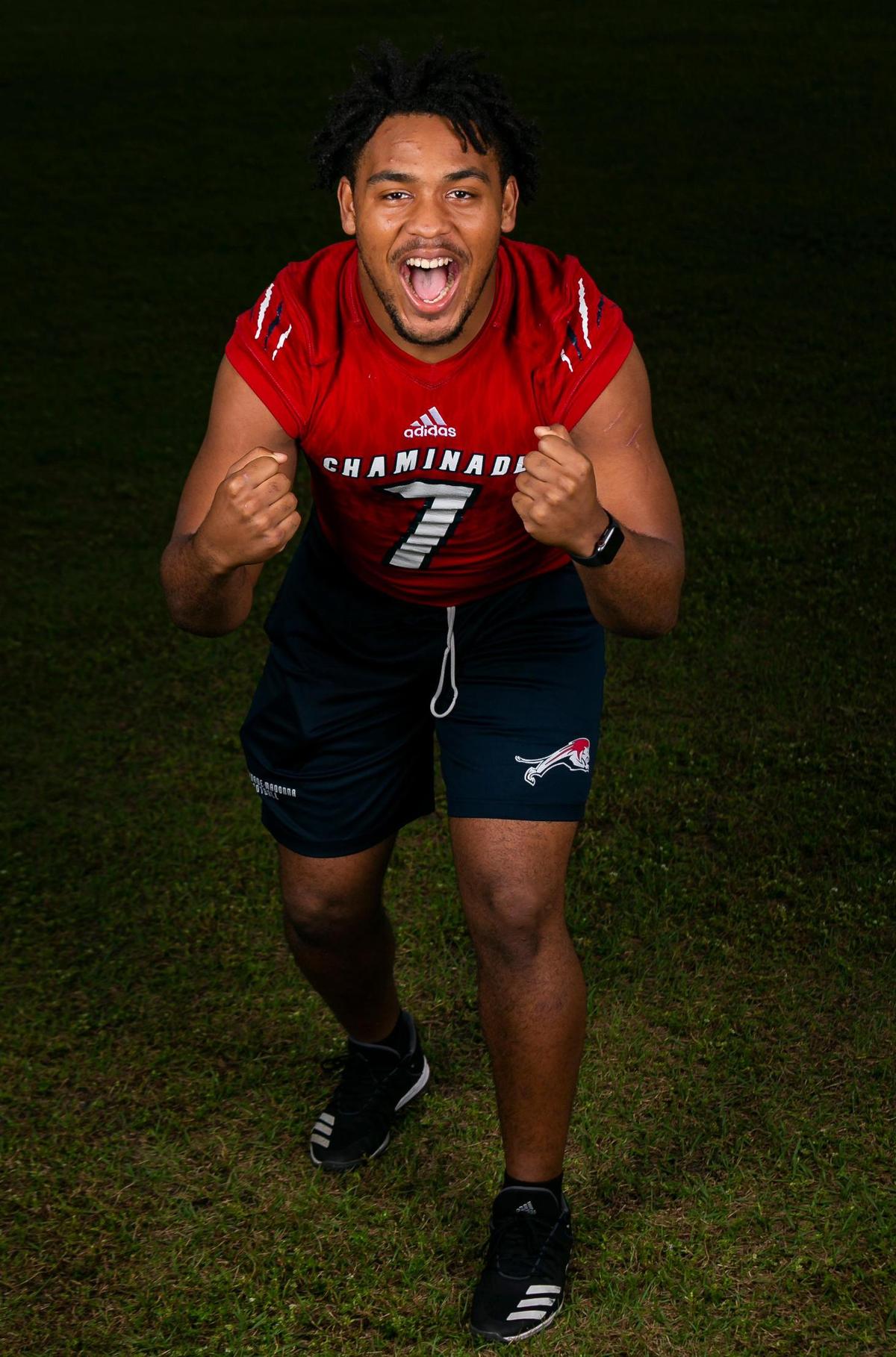 Broward Football Small School Offensive Player of the Year Davion Gause, from Chaminade-Madonna, is photographed at Brian Piccolo Park in Hollywood, Florida on Tuesday, January 11, 2022.